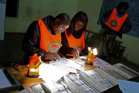 Zambia election workers during the January 20th, 2015 presidential elections. /Carol Sahley, USAID.